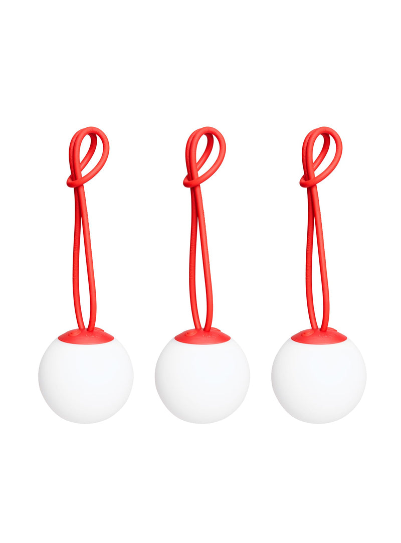 Red Bolleke Mini by Fatboy – cordless, dimmable LED lamp with loop for indoor and outdoor hanging.