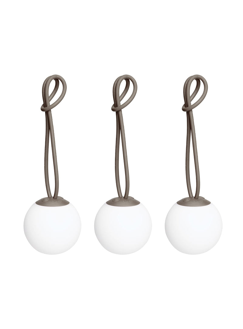 Taupe Bolleke Mini by Fatboy – cordless, dimmable LED lamp with loop for indoor and outdoor hanging.