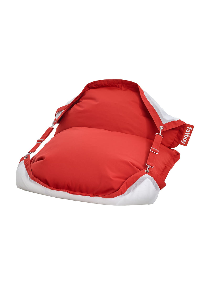 Fatboy Floatzac in red color, a water-resistant floating lounger with UV protection, perfect for pool floats and lounging.