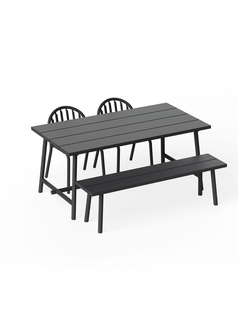 Fred’s medium outdoor dining table with two chairs in anthracite aluminum for Canadian patio