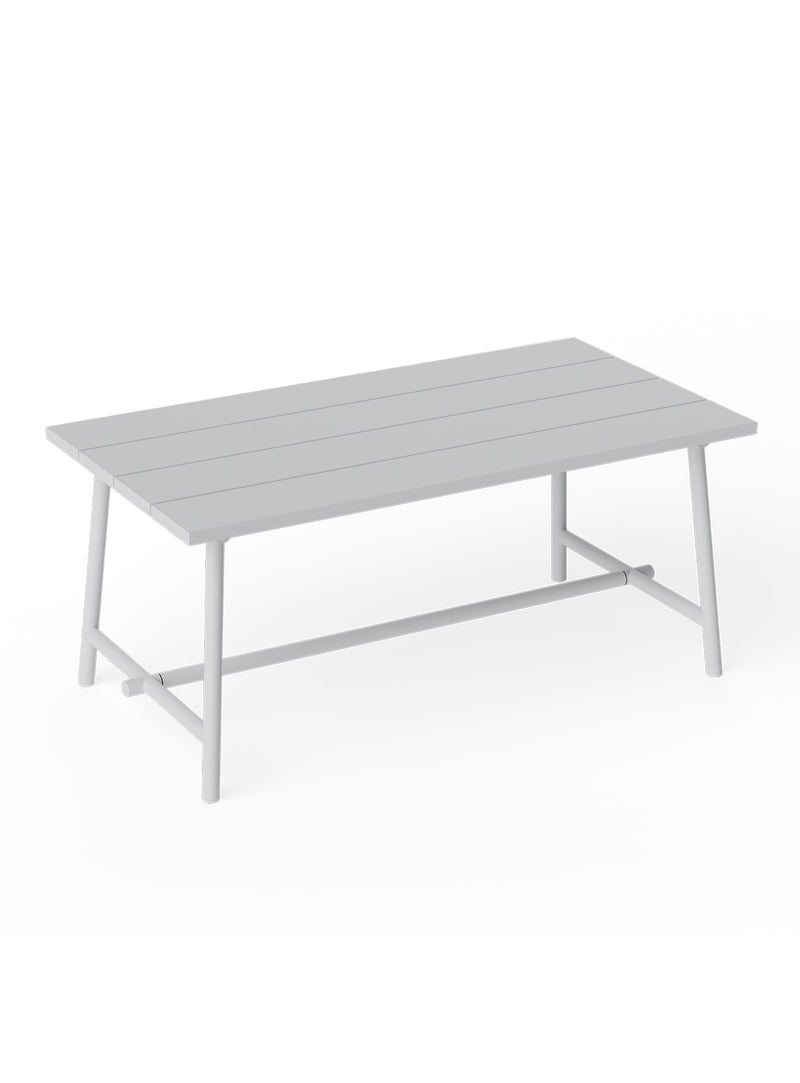 Fred’s Medium Table in light grey by Fatboy, a modern aluminum outdoor dining table with a clean picnic-style design.
