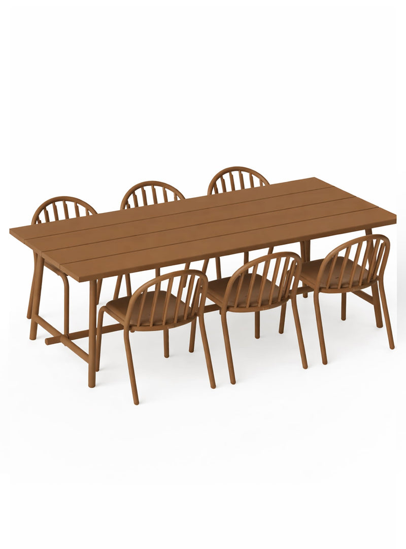 Fred’s Outdoor Dining Set in mochaccino by Fatboy — modern 6-seater aluminum table with six chairs for patios, decks, and gardens.