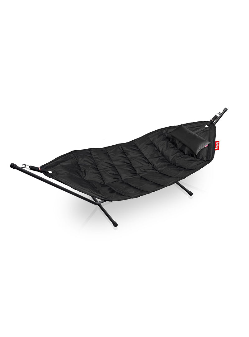Fatboy Headdemock Deluxe in black color, luxury hammock with a self-supporting frame, UV-resistant and water-repellent, perfect for outdoor lounging.