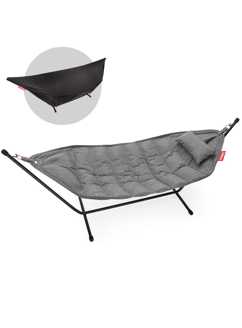 Fatboy Headdemock Superb with cover in rock grey color, luxury UV-resistant hammock with protective cover, perfect for outdoor relaxation.