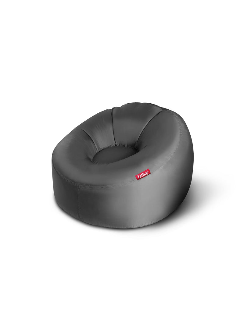 Lamzac O in steel grey blue by Fatboy, a UV and water-resistant inflatable air sofa, ideal for Canadian outdoor adventures.