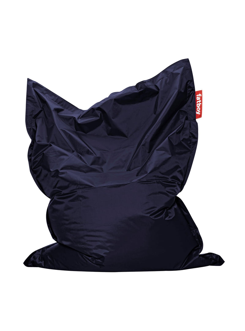 Fatboy Original bean bag in blue, oversized and durable with body-conforming comfort, perfect for lounging, gaming, or relaxing. Indoor use only.