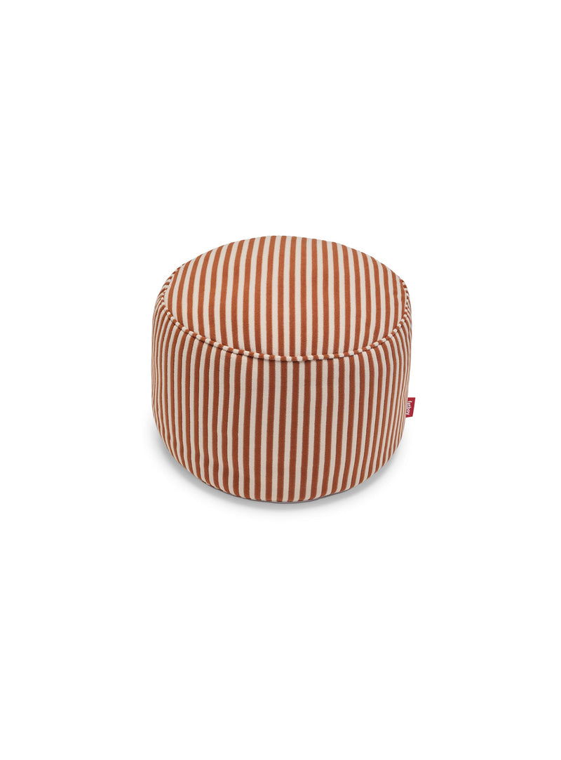 Fatboy Point Terry pouf in Cognac Cream striped terry fabric versatile indoor seat footrest or side table with washable cover and anti slip base.
