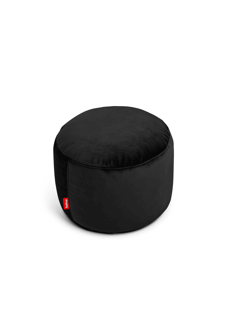 Fatboy Point Velvet ottoman in black color, a luxurious and eco-friendly velvet pouf, perfect for adding elegance to Canadian interiors.