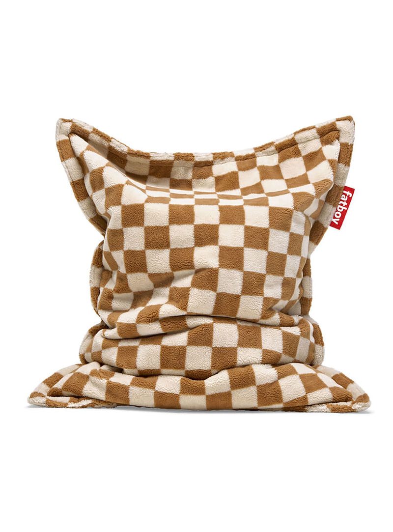 Fatboy Slim Teddy Chess bean bag in Almond Cream, with checkered teddy fabric and Canadian-made cozy comfort.
