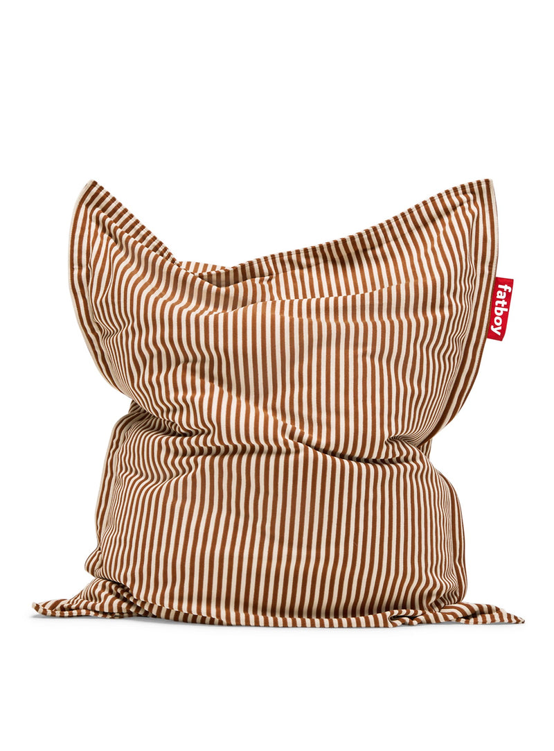 Fatboy Slim Terry bean bag in Cognac Cream, compact indoor lounge chair with ultra-soft terry cloth cover and striped design.