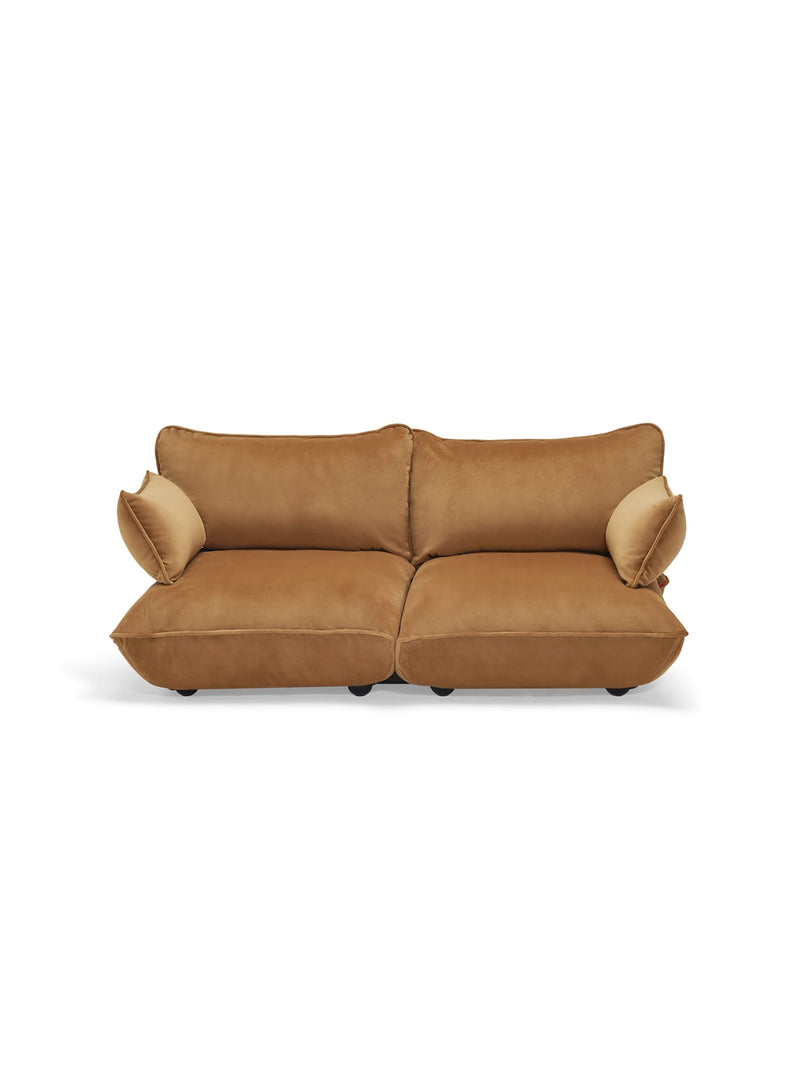 Fatboy Sumo Sofa 2-Seater Velvet in Almond – sustainable recycled fabric sofa on white background.