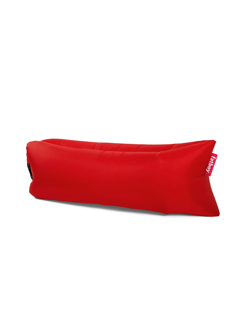 Fatboy Lamzac air sofa in red color, portable and easy-to-inflate lounger with UV and water resistance, perfect for Canadian outdoor use.
