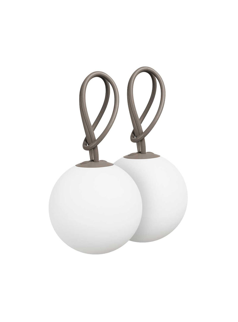 Fatboy Bolleke in taupe, set of 2, portable LED lamp with 3 light settings and rechargeable battery, ideal for night lights and ambient lighting.