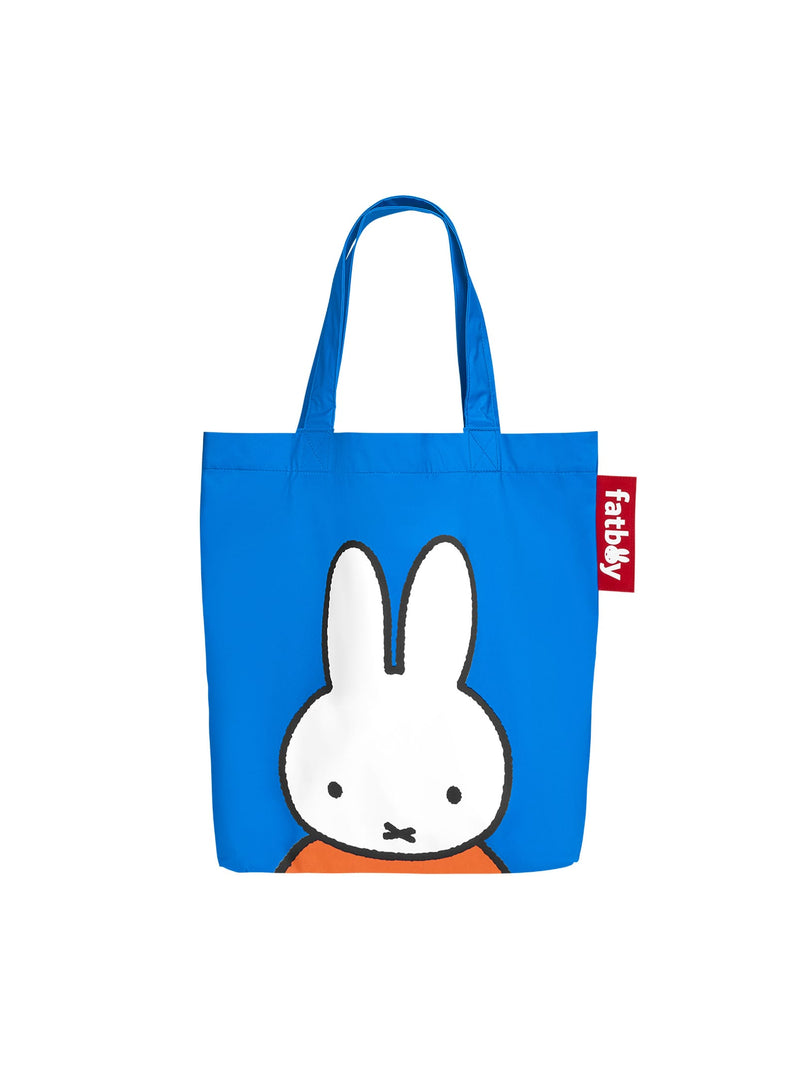 Fatboy Carry-All-Bag x Miffy in blue cotton with all-over Miffy print and red Fatboy label, stylish and durable everyday tote.