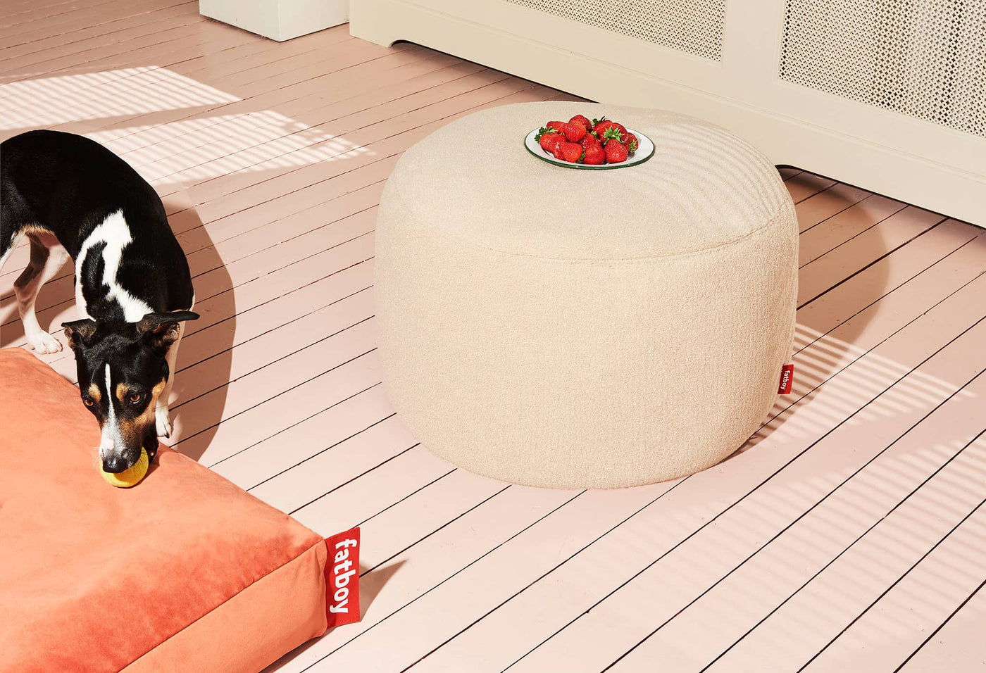 Fatboy Point Large Sherpa: Cozy, oversized pouf with a sturdy non-slip base, featuring soft sherpa fabric to enhance comfort and style.
