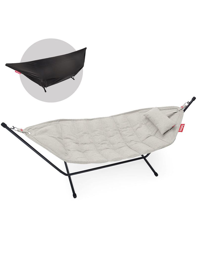 Fatboy Headdemock Superb with cover in mist color, luxury UV-resistant hammock with protective cover, perfect for outdoor relaxation.