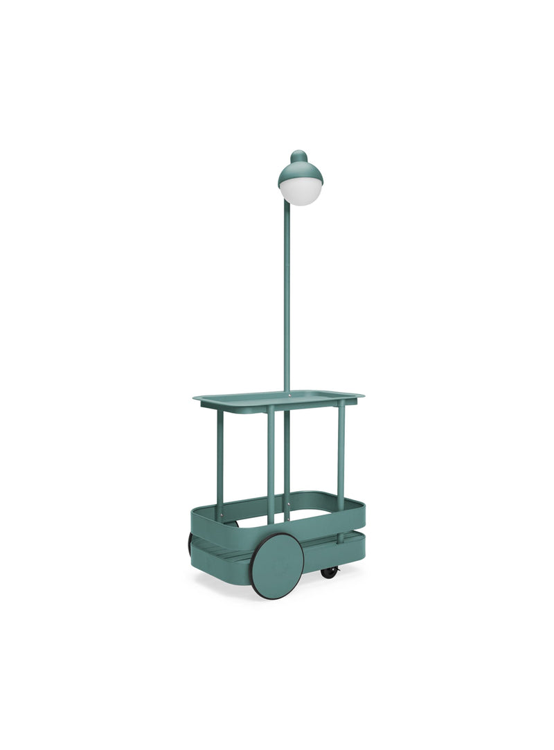 Fatboy Jolly Trolley in sage color, versatile outdoor cart with removable tray and built-in LED light, perfect for Canadian gatherings and entertaining.