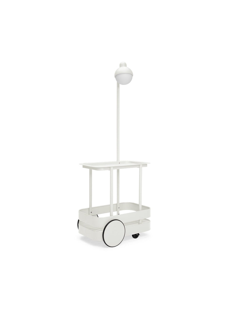 Fatboy Jolly Trolley in light grey color, versatile outdoor cart with removable tray and built-in LED light, perfect for Canadian gatherings and entertaining.