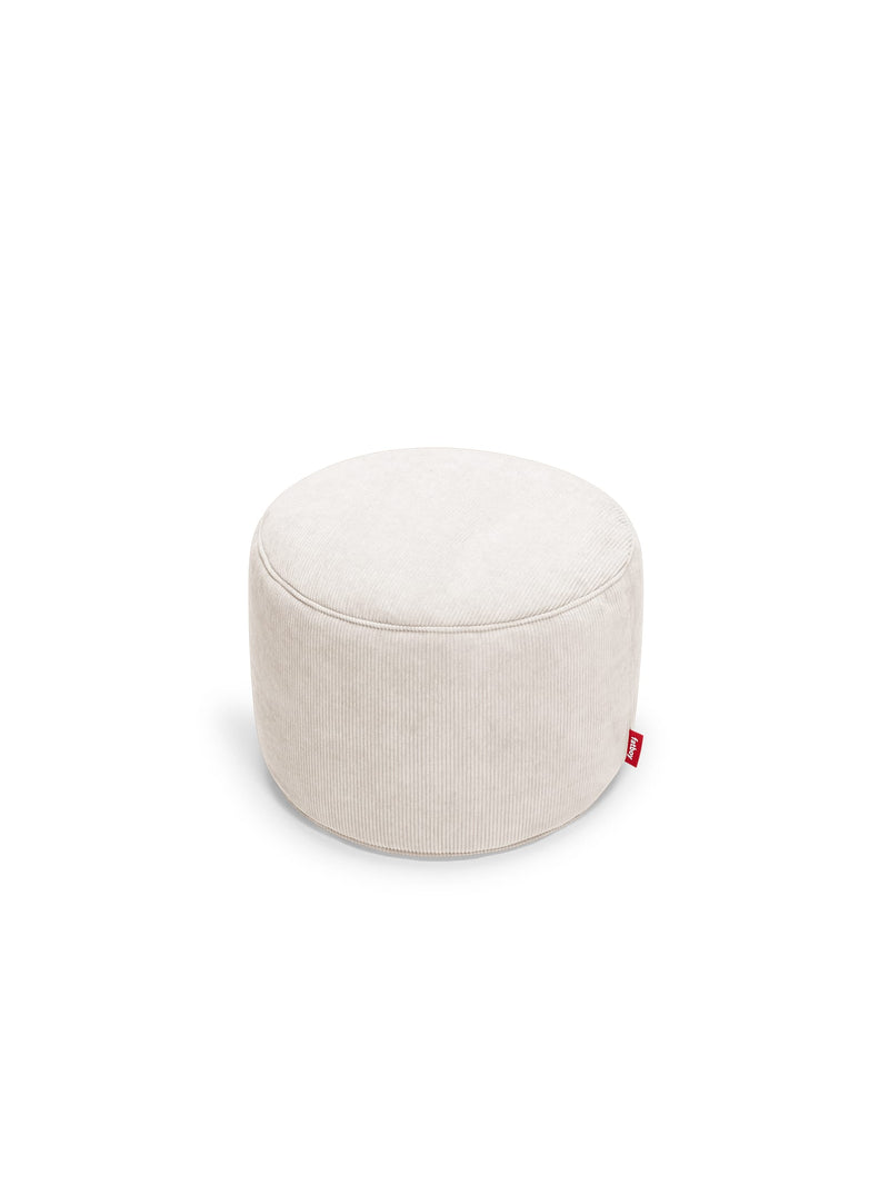 Fatboy Point Cord ottoman in cream color, a compact and eco-friendly footstool with a soft ribbed velour cover, perfect for Canadian living spaces.