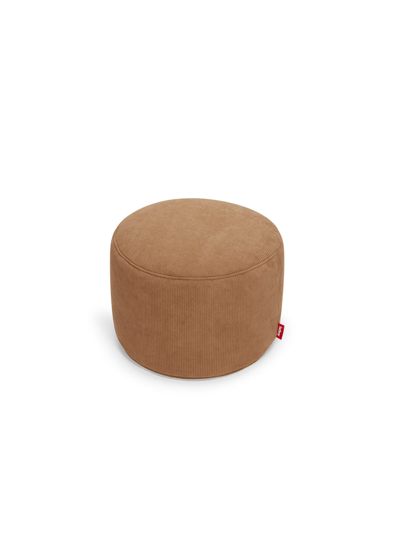 Fatboy Point Cord ottoman in teddy bear color, a compact and eco-friendly footstool with a soft ribbed velour cover, perfect for Canadian living spaces.