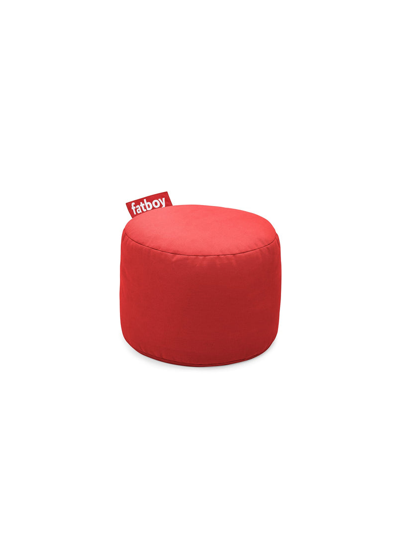 Fatboy Point Stonewashed ottoman in red color, a versatile cotton footstool and pouf, perfect for adding comfort and style to Canadian interiors.