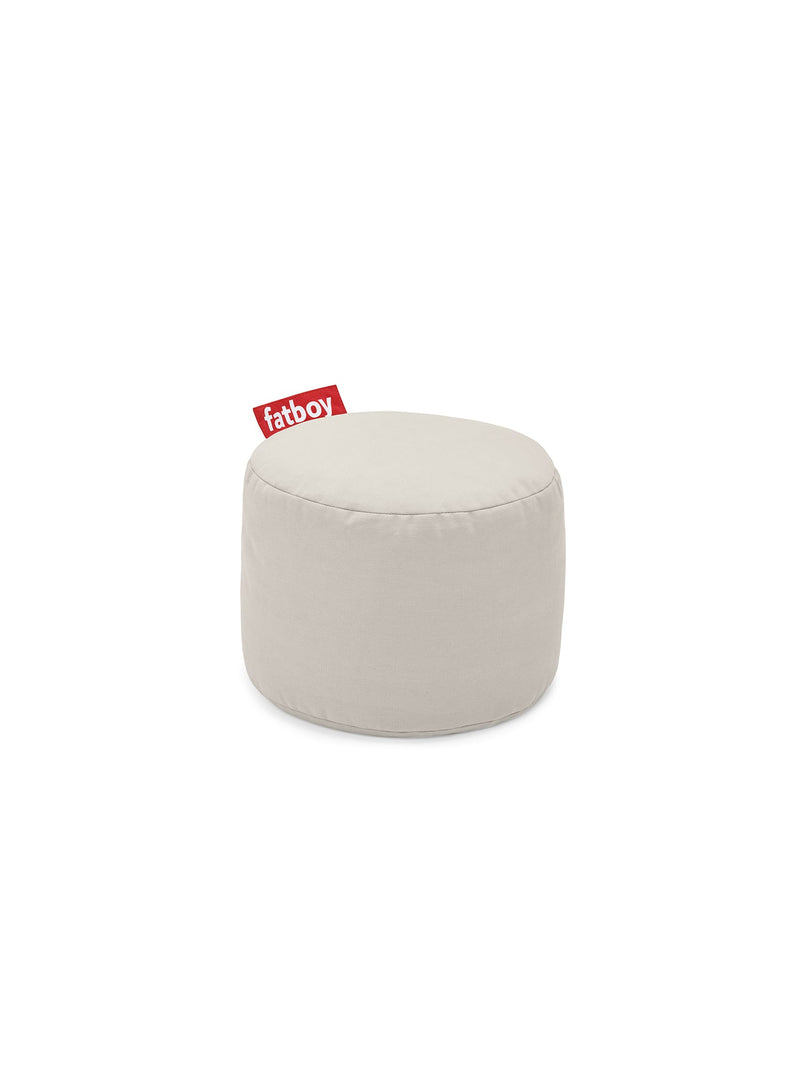 Fatboy Point Stonewashed ottoman in silver color, a versatile cotton footstool and pouf, perfect for adding comfort and style to Canadian interiors.rey