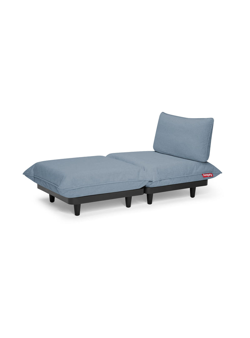 Fatboy Paletti Lounger in storm blue color, an individual outdoor sofa and daybed with UV-resistant and water-repellent fabric, perfect for Canadian patios.